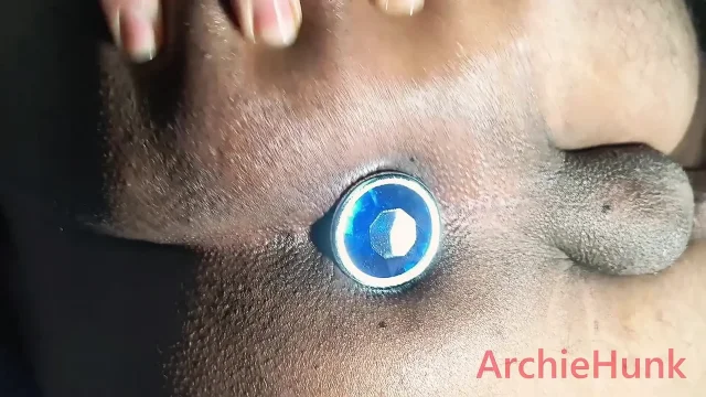 Closeup Butt Plug in Asshole on Bed Masturbation Brown Pink Hole pain