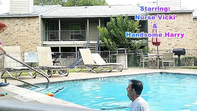 BBW Nurse Vicki and Handsome Harry in Pool Battle