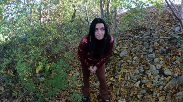 Risky Outdoor Blowjob by the Lake Red Shiny Downjacket Fetish 316