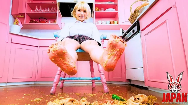 Messy Food Covered Feet - Home Alone Bored Rin Has Some Crushing Fun