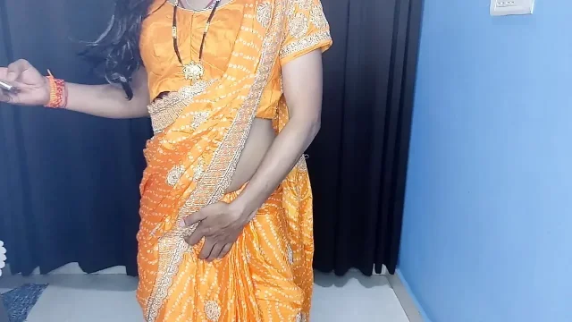 Indian hot housewife looking gorgeous satin saree