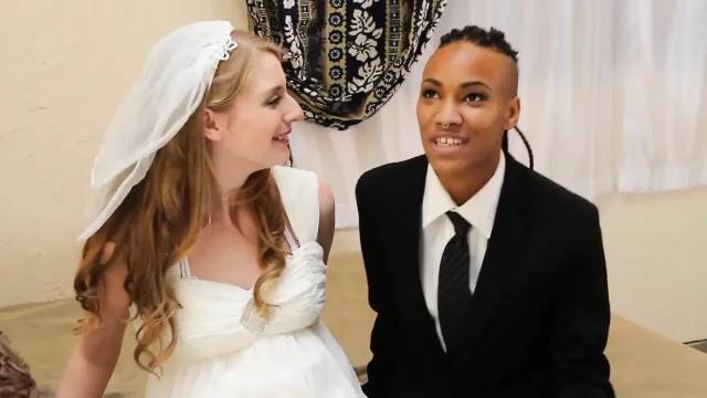 LESBIAN WEDDING NIGHT STRAPON BLOND AND EBONY BABES