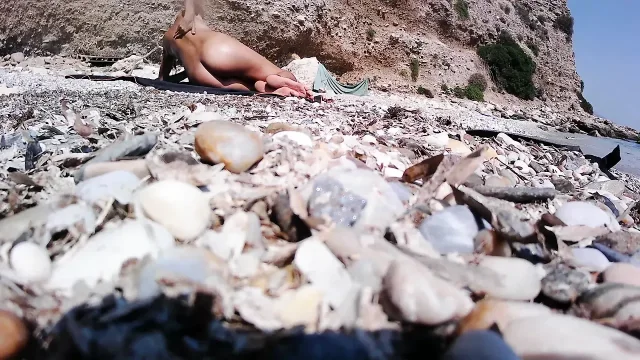 Nude beach hot girl masturbating and take cumshot from stranger