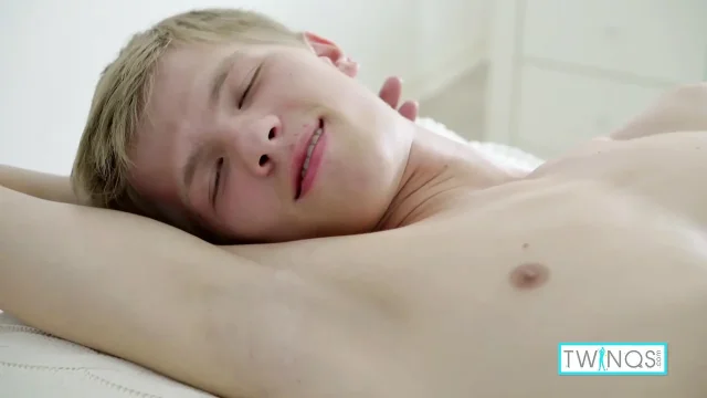 Pale Timothee strokes his hard cock and cums on himself