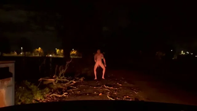 Sexy body suit out in the road twerking and wanking