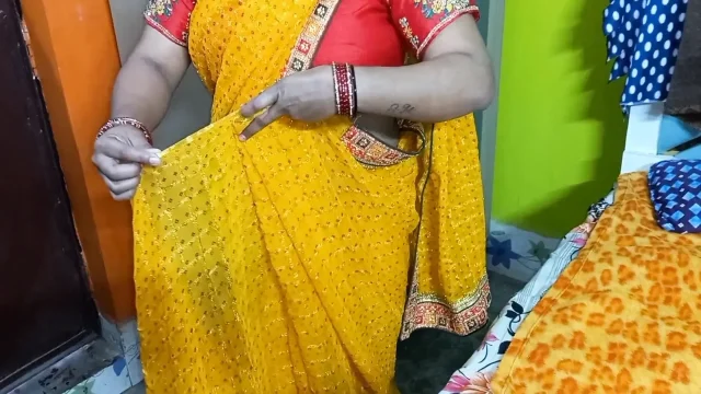 Beautiful Indian bhabhi having wearing a saree