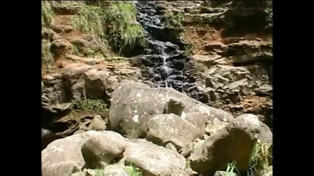 Hot Big Tits Blondie and Redhair Play with Their Pussies at the Waterfall