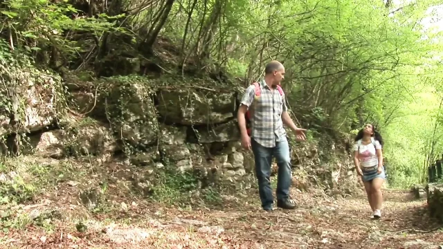 Old trainer misuse of a young hiker in the woods