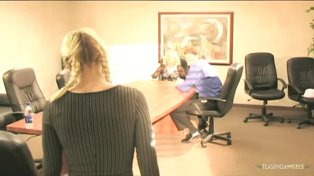 Instead of getting angry at the employees for banging the blonde boss initiates threesome