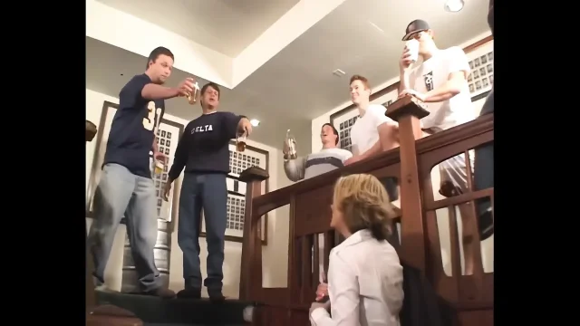 Threesome Young Blondie Takes 2 Big Cocks at Brotherhood Party