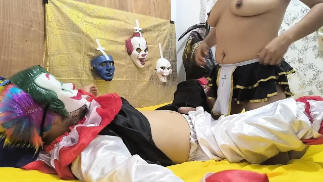 A sexy clown appears in my bed and I start riding him on Halloween