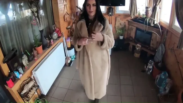 Golden Dress Fur & Smoking Hairy Pussy Deep Blowjob & Hard Doggy on a Freezer