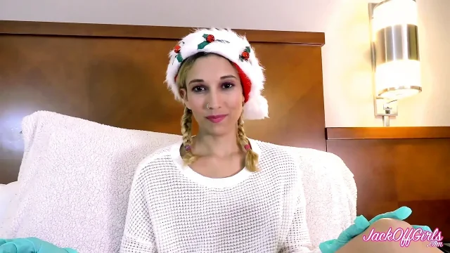 Jackoffgirls POV xmas Elf latex gloves handjob edging game cum denial Part 1