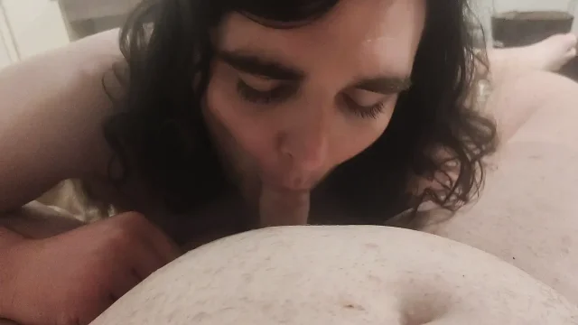 Sexy trans girl sucks her girlfriend's cock