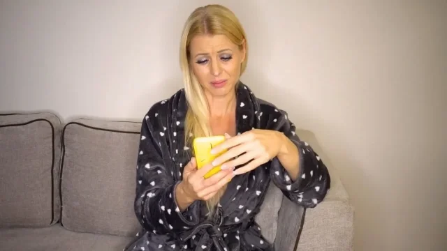 blonde MILF is disgusted by picture of his small penis