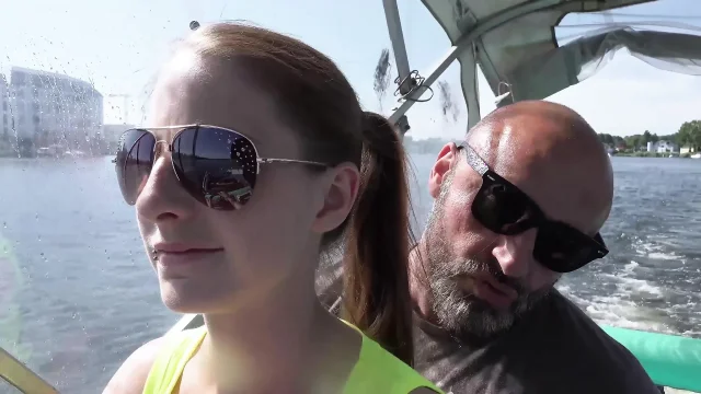 Old hunk fucks young tattooed and pierced brunette on his boat