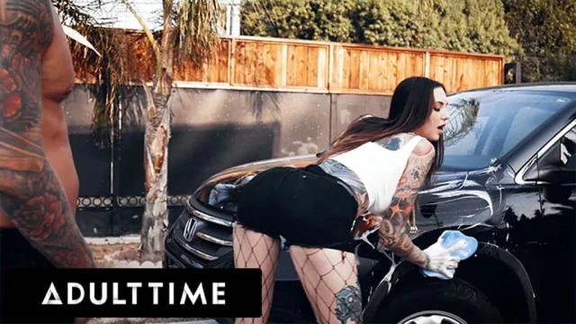 ADULT TIME Bored Rocky Emerson TEASES Classmate While Washing Car Gets Her SOAPY PUSSY Pounded