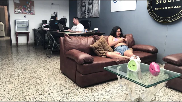 Horny Girl Masturbating in the office with her boss