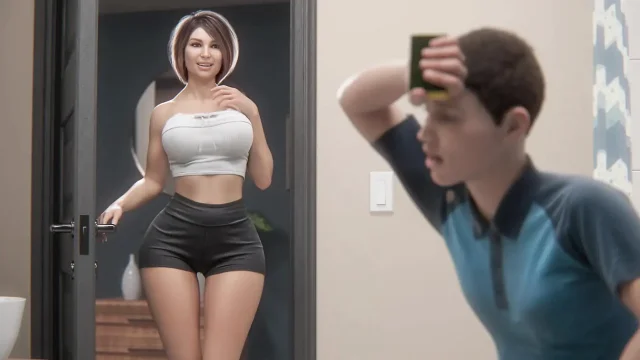 Slutty Stepmom Cheats on Her Husband with Virgin Stepson in the Bathroom