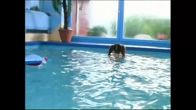 Beautiful Teen with Tight Pussy Fucked in the Pool and Cumshot by Two Big Cocks