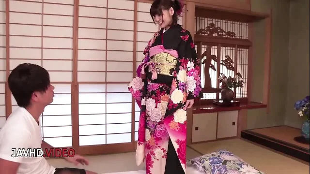 Passionate Asian woman in kimono gets fucked hard then creampied thoroughly