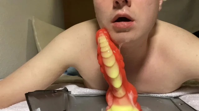 POV Gay Bottom Solo Deep Dildo Fuck in Doggy Position Real Cum Release on Camera