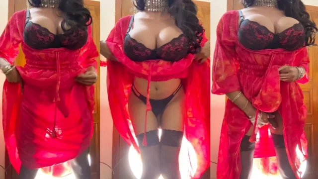 Big Boobs Crossdresser in Red Dress
