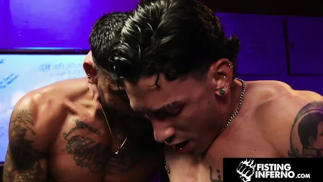 FISTING INFERNO - Electro-Shocked Hole Gets Bareback Pounded in the Locker Room