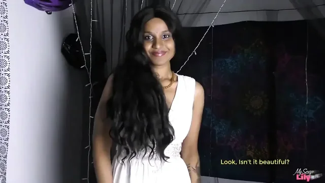 Dark skin Indian girl Lily a naughty pornstar striptease masturbation Indian language
