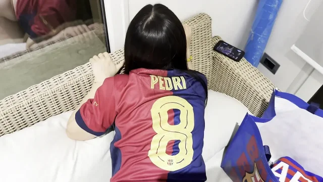 Asian Football Girl in Jersey Got Caught and Punished by Creampie