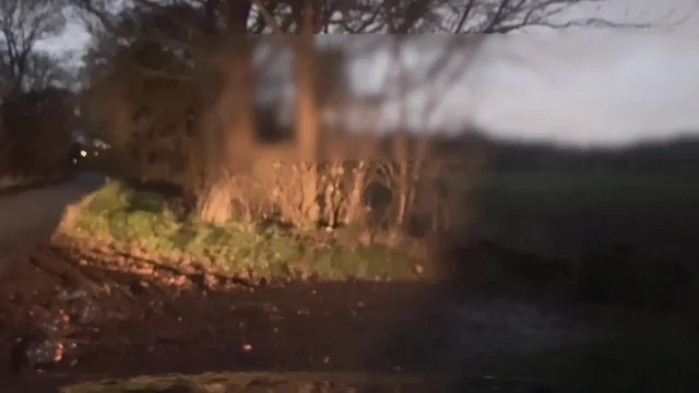 Naked and barefoot hiding from passing cars wanking and twerking