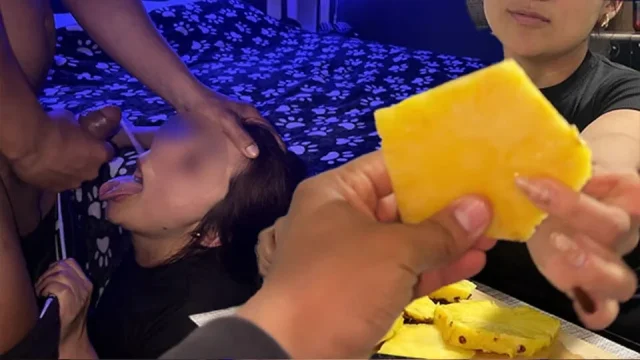 Stepsister makes me eat a lot of pineapple to know the taste of my semen