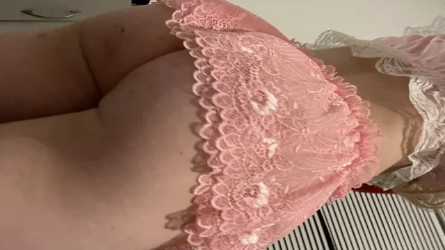 Sexy sissy in pink lingerie loves playing with her toys cross dressing femboy