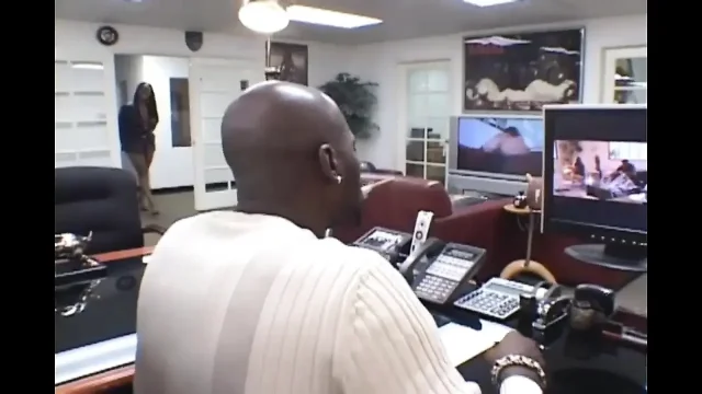 Thick ebony fucked on the table by boss