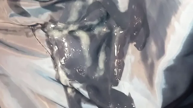 Blowing my sperm on her blue puffercoat