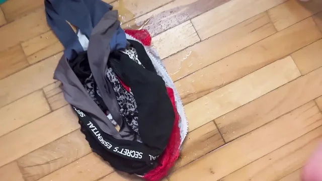 Stuff 10 pairs panties in both holes fof my pervert roomate