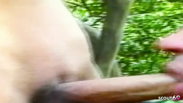 Blonde Tranny Gets Secretly Fucked in the Woods in Her Tight Asshole