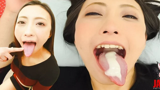 A Tongue a Lot of Saliva and the Cum in Hana Kanno's Mouth