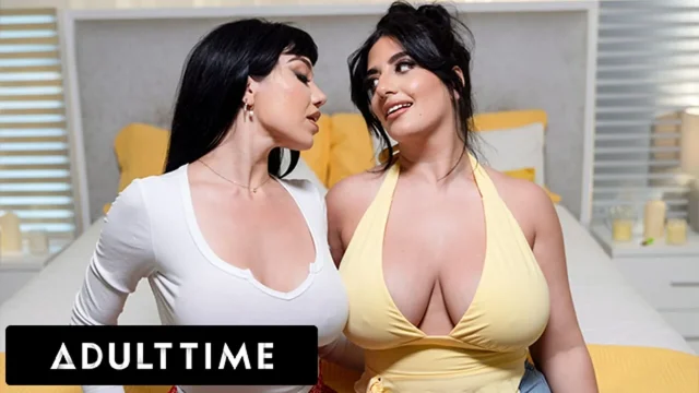 ADULT TIME - Busty Lesbians Sarah Arabic & Little Puck Oil Up Big Titties For
