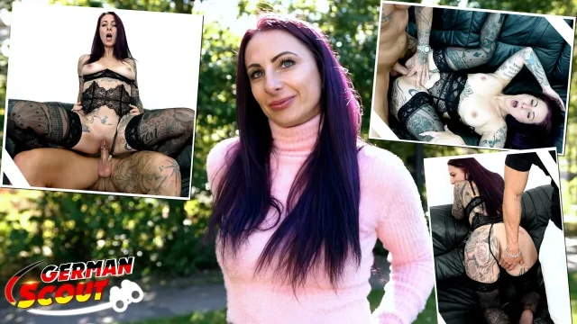 GERMAN SCOUT - German Inked MILF Devil Akita with long labia Pick Up for First
