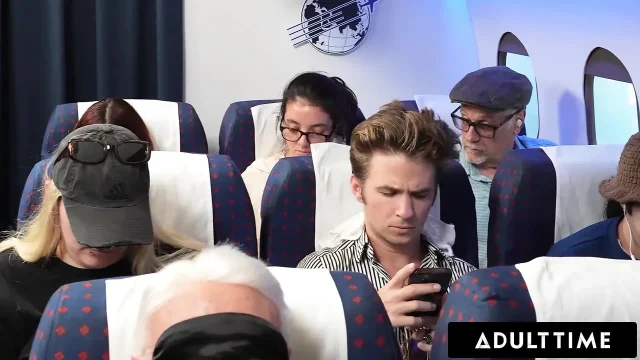 ADULT TIME - Olivia Jay Flashes Tits & Fingers Pussy On Plane Gets Caught &