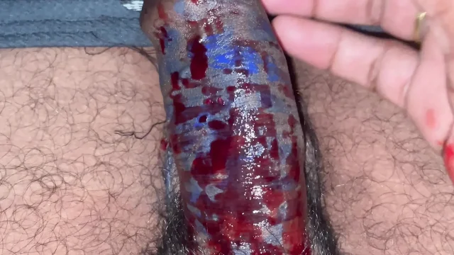 My Hard black cock with red colour cone