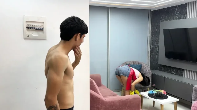 Finally I was left alone with the maid I ended up giving her a hard fuck by her tight ass