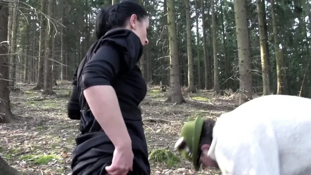 Brunette milf in a costume of a witch just been caught and fucked in the ass