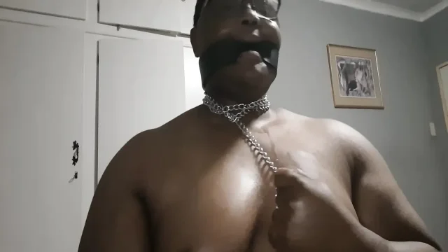 Leash and Gagged Butch Femme Breast Play