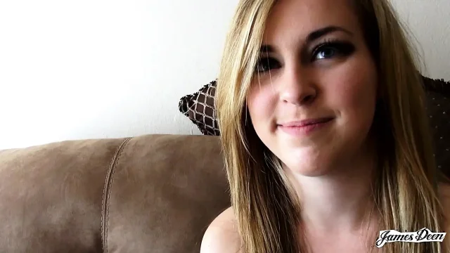 Nervous Blonde Teen Strips Naked To Have A Good First Time with James Deen