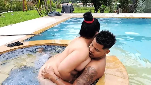 My Stepmom Rides My Cock in the Pool