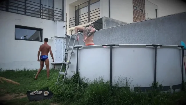 Three Guys Fucked a Sexy Girlfriend After a Pool Party - She Loves It When Cum