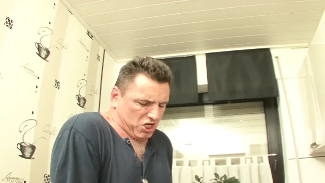Attractive German maid in stockings fucks a repairman