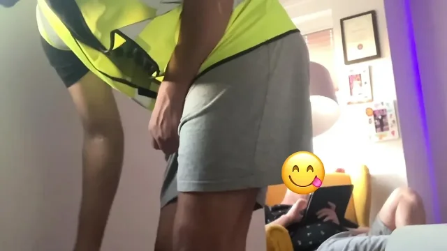 While painting the wall I got horny and wanked in front of my friend